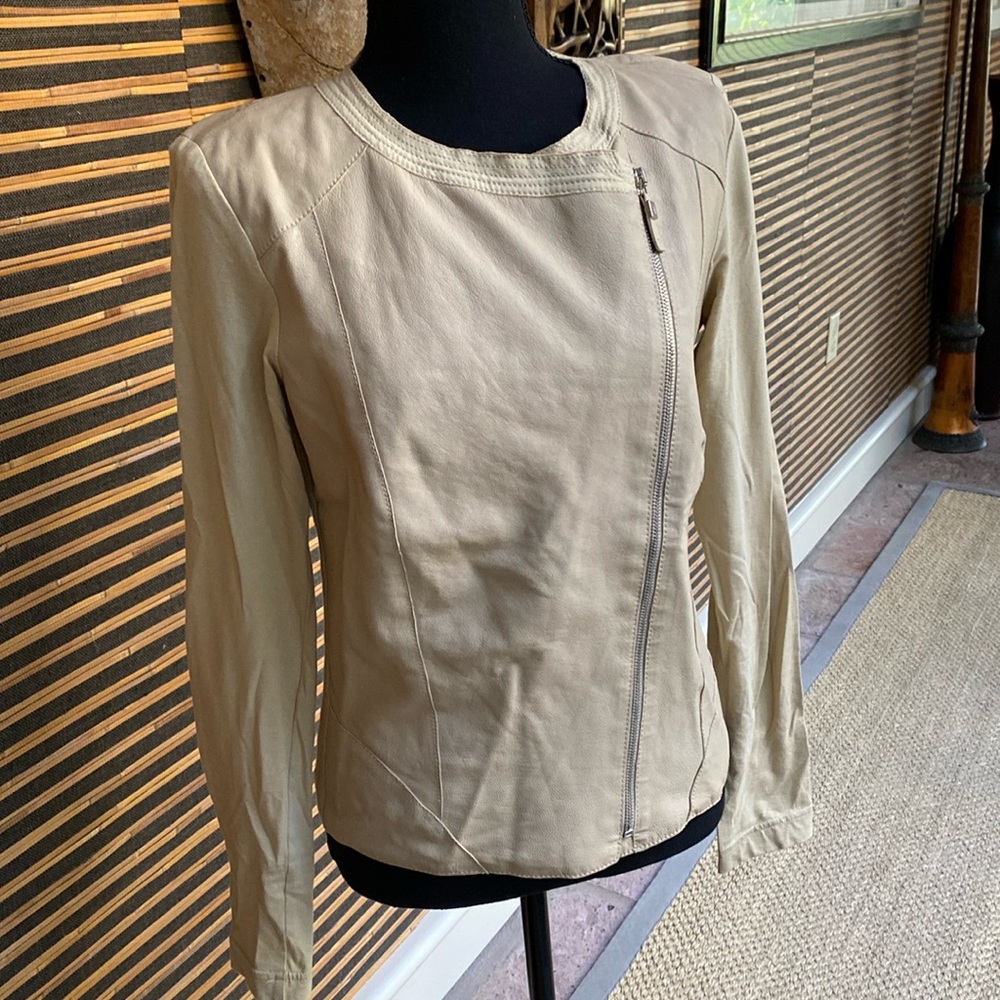 Trussardi Jeans lightweight zip leather jacket with cotton sleeves